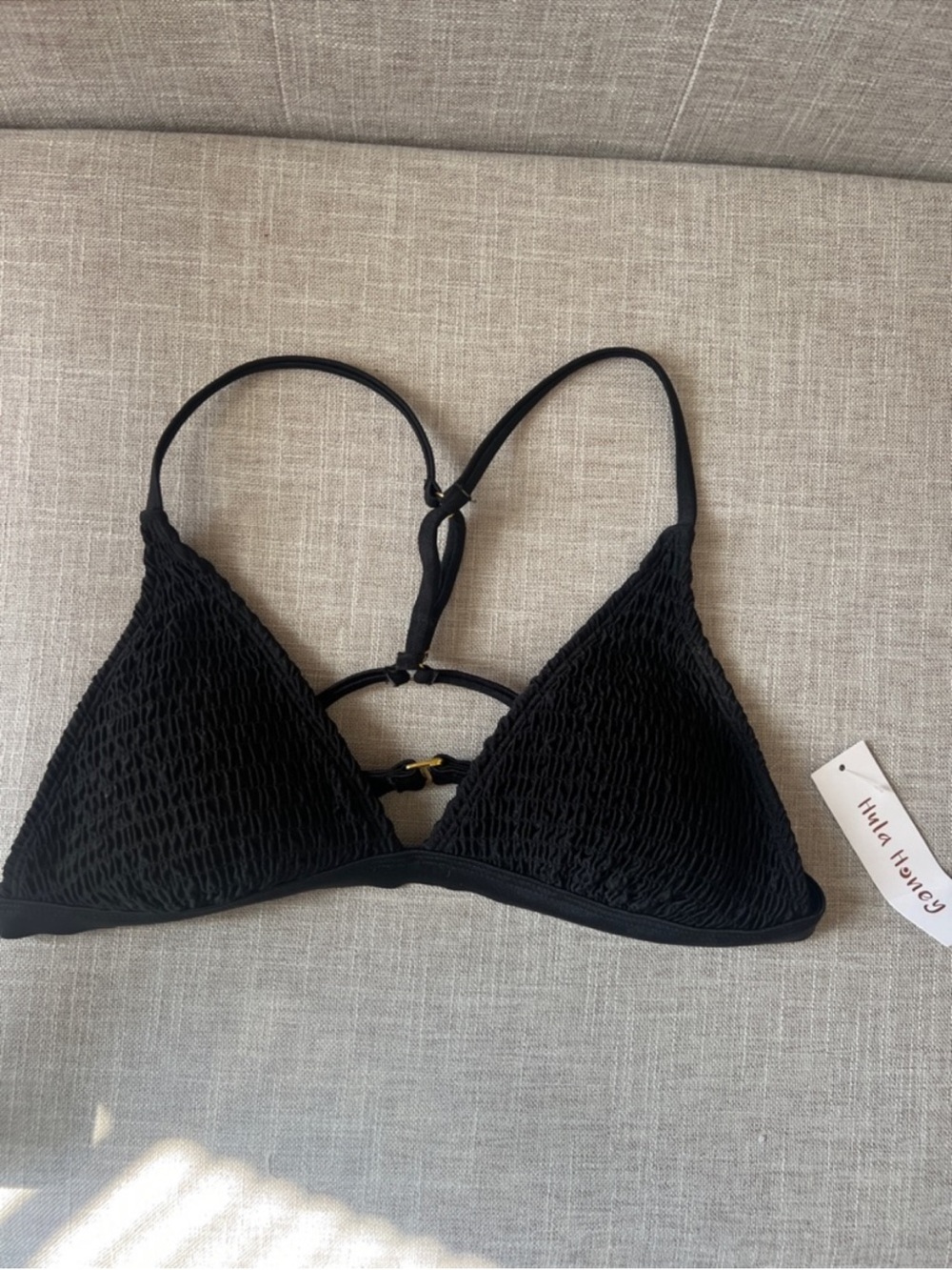 Hula Honey Womens beach resortwear Black Strappy Triangle Bikini Top, Size L